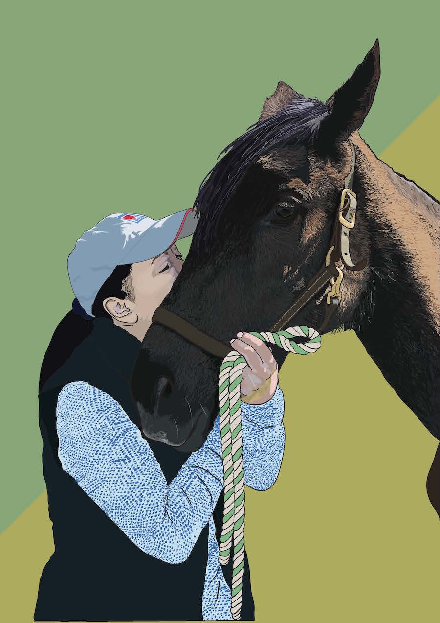 Digital Portrait of a person hugging their horses face.