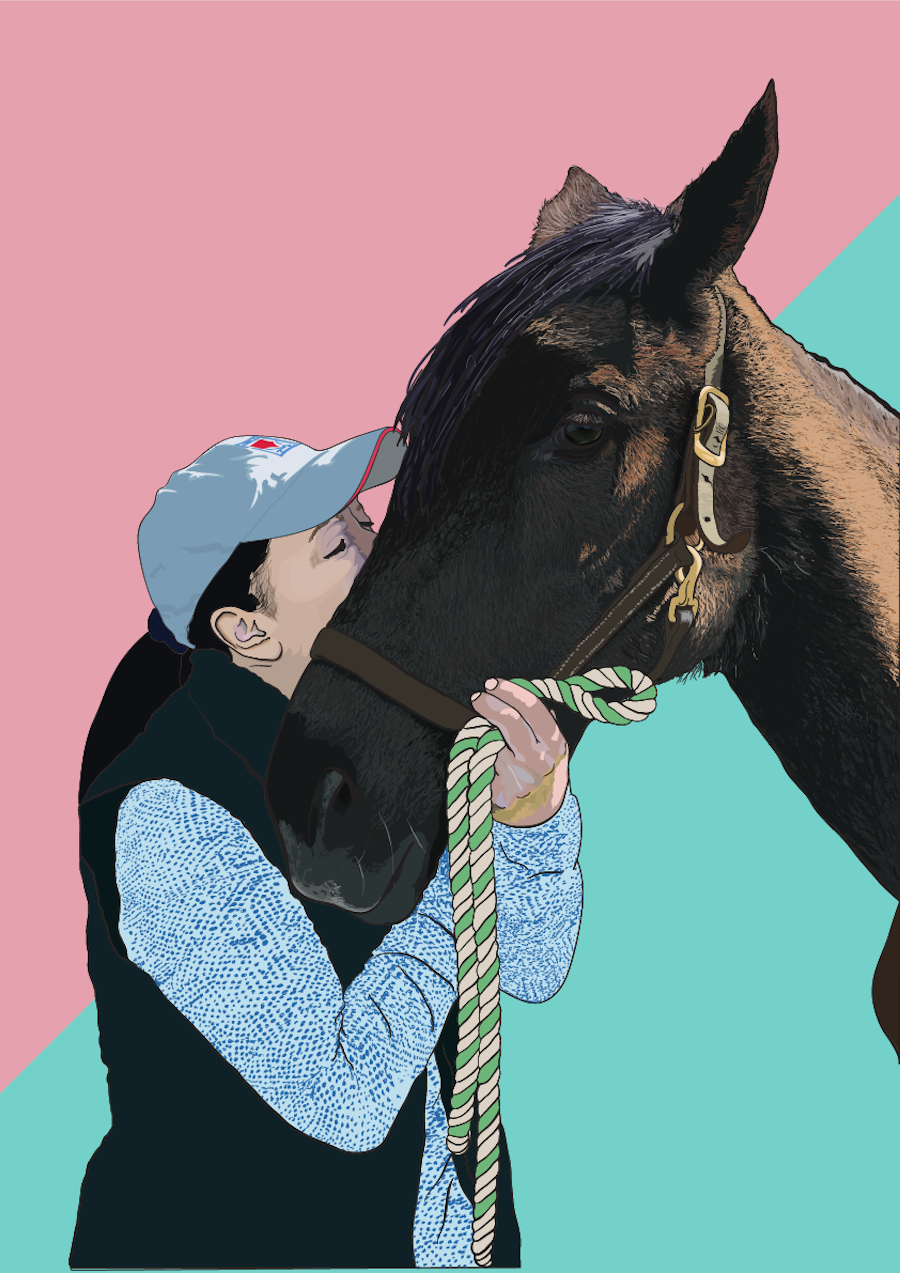 Digital Portrait of a person hugging their horses face.