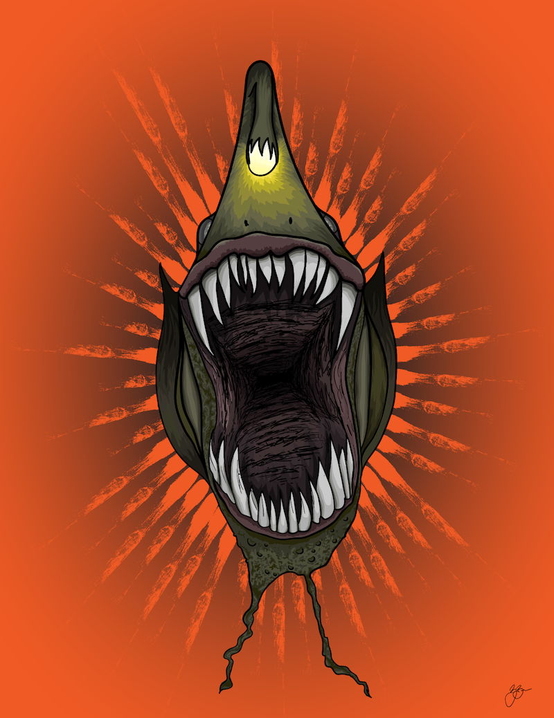 Digital illustration of a fish with sharp teeth