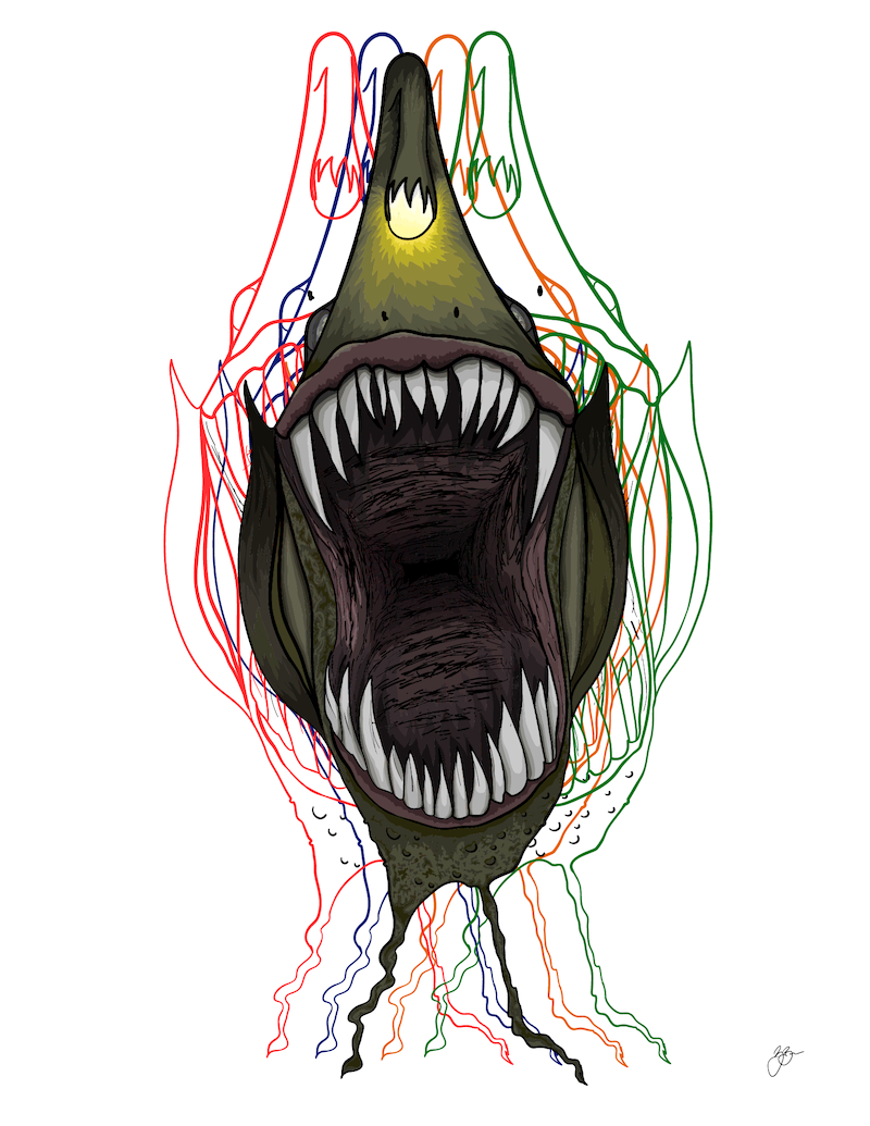 Digital illustration of a fish with sharp teeth