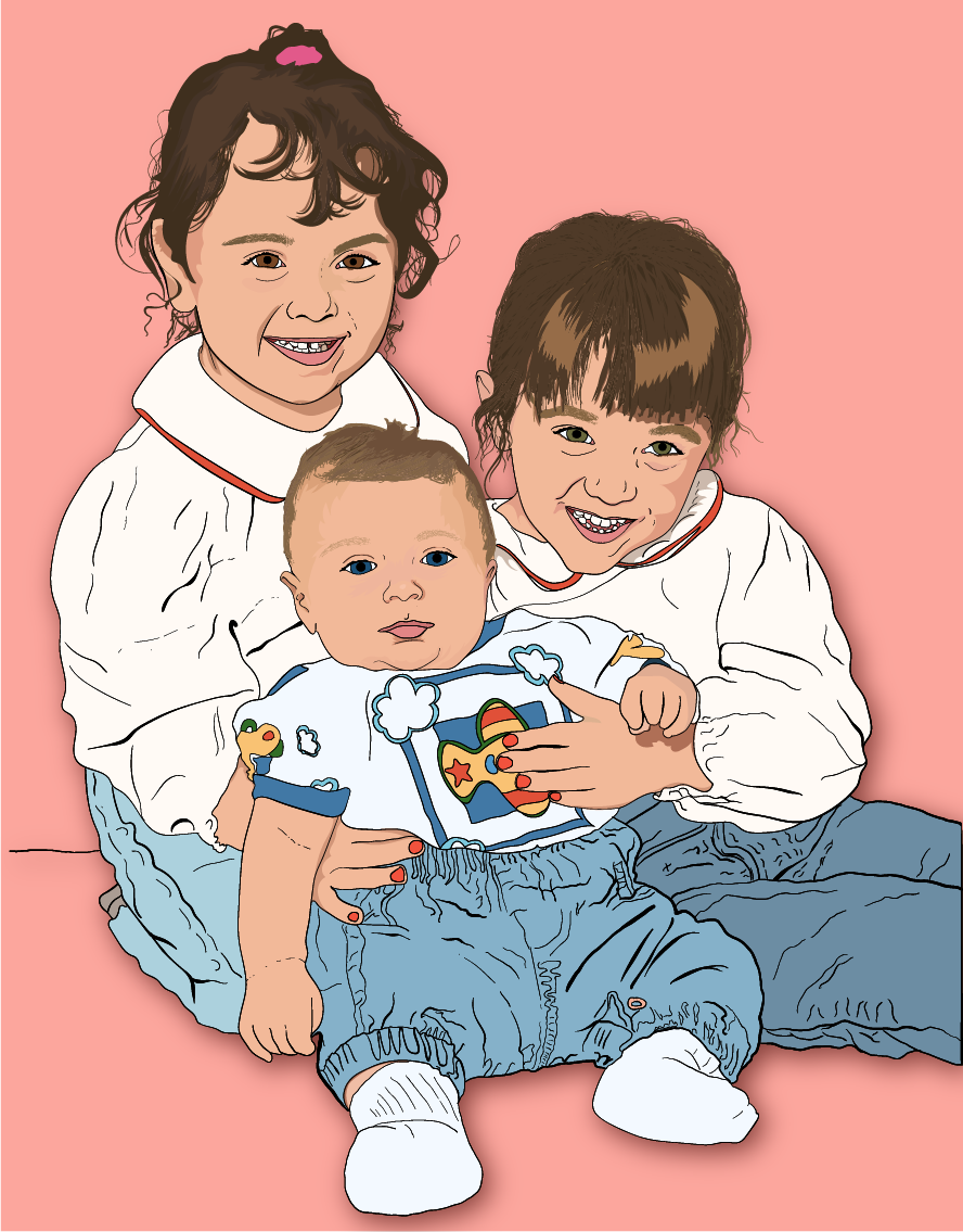 Illustrated portrait for 3 children.